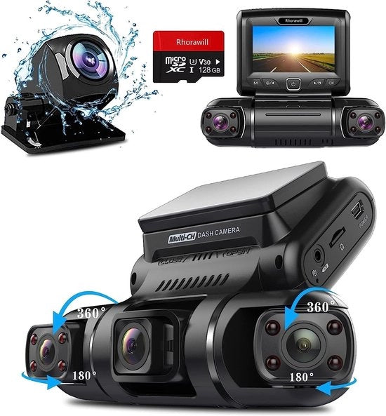 Dashcam con GPS - Modalità parcheggio 24H - Visibilità notturna - Campo visivo 150° - WDR - Schermo 3 pollici TFT - Sensore di accelerazione - Massimo 256GB - Spazio di archiviazione 128GB incluso
