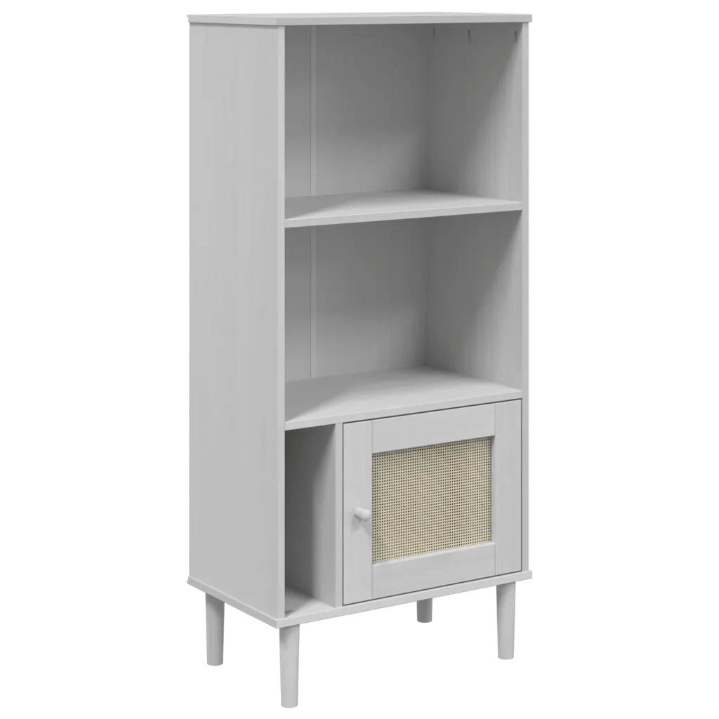 Credenza-Buffet-Armadio da cucina SENJA Aspetto Rattan Bianco 60x35x130 cm Massello Pino