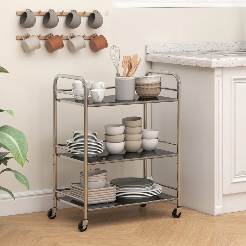 Carrello da cucina a 3 livelli in acciaio inox ¨C zephmum ¨C argento 60x35x77 cm