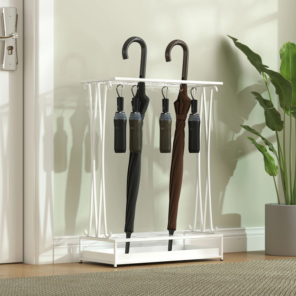 Portaombrelli con attaccapanni e bandella raccogocce ¨C zephmum ¨C 50x24x68 cm bianco acciaio