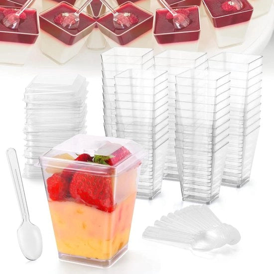 Set di dessert servito da 50 pezzi - bicchieri da dessert 150 ml - contenitore con coperchio e cucchiai - set di bicchieri da dessert riutilizzabili per servizio - occasioni matrimonio compleanno festa - West Story
