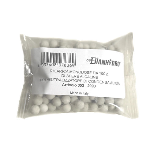 Ricarica monodose da 100 g con sfere alcaline per neutralizzatore di condensa acida per caldaie DH