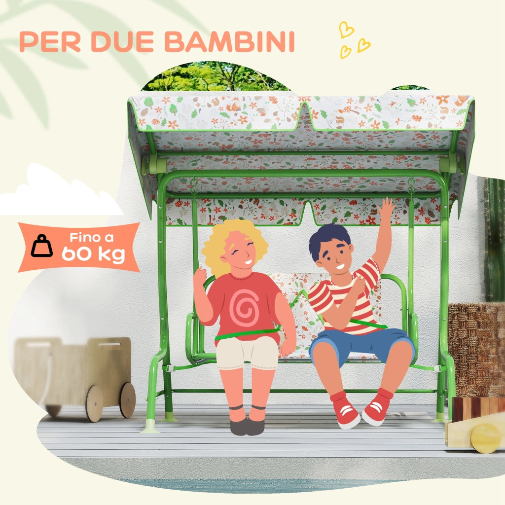 Dondolo per Bambini da Esterno a 2 Posti ¨C zephmum ¨C Verde, 112x75x120 cm
