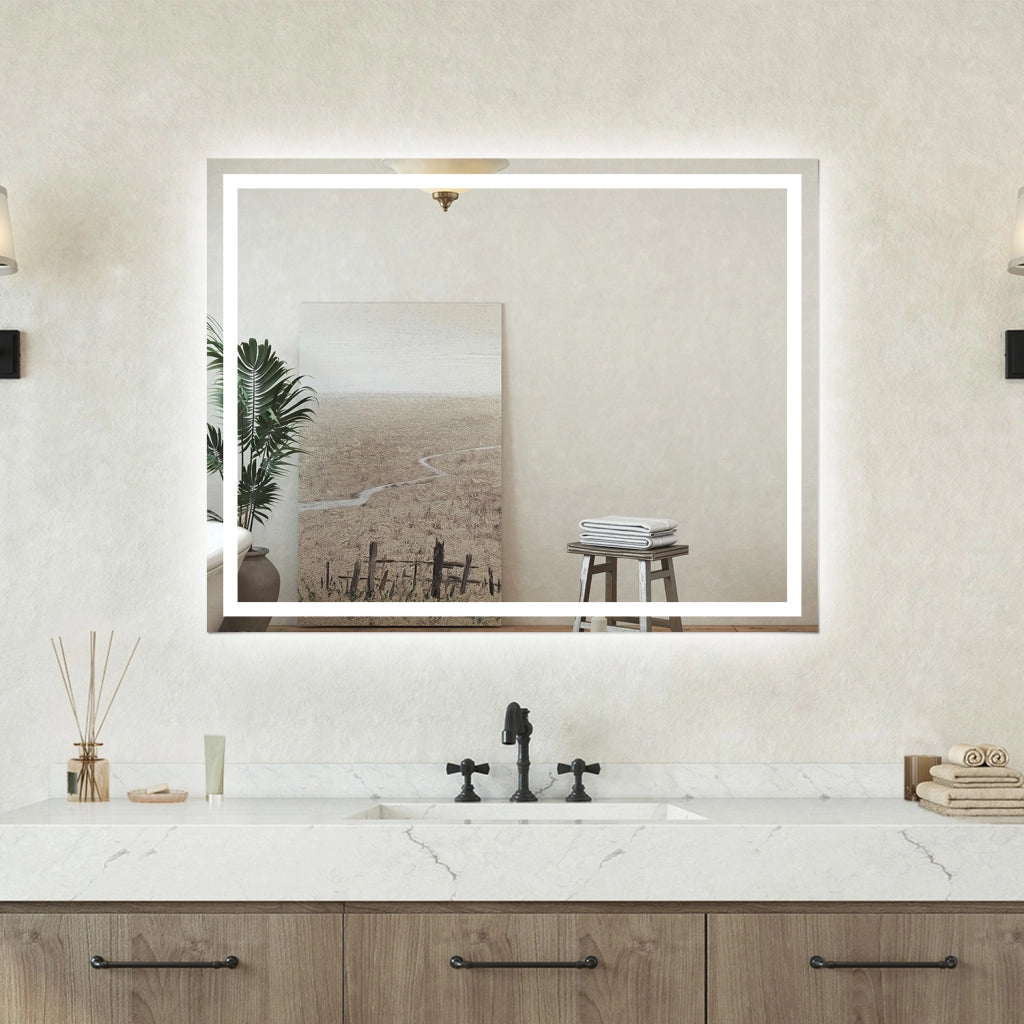 Specchio bagno Rettangolare 90x70cm Retroilluminato Con Led, Antiappannamento