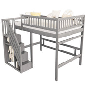 Letto a soppalco 140x200 cm con scala contenitore in pino; compensato e MDF grigio