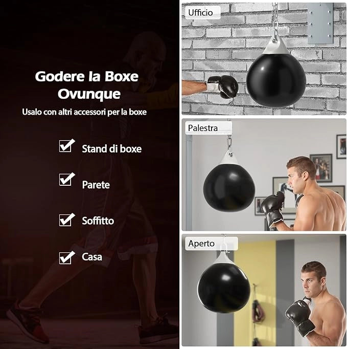 Sacco da Boxe ad Acqua da 51,5 cm, Sacco Anti-Perdite con Tubo di Riempimento d'Acqua, Catena in Metallo, Gancio e Croce, Sacco per Allenamento per Adulti e Bambini