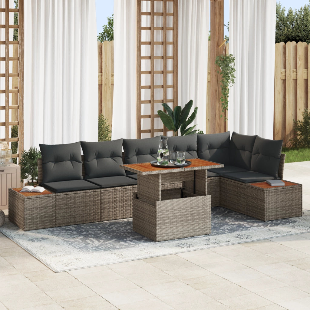Set Divano da Giardino 7 Pezzi con Cuscini Grigio Rattan