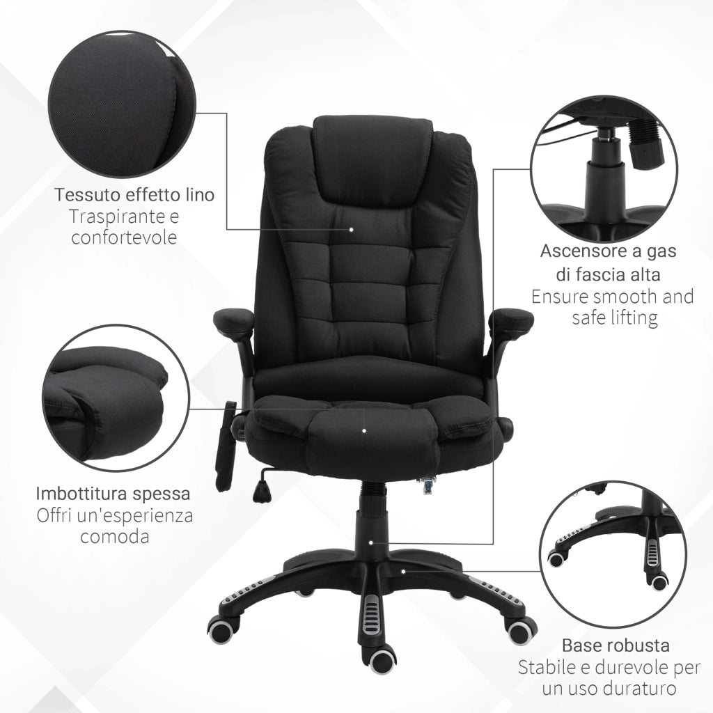 EasyComfort Sedia da Ufficio Massaggiante a 6 Punti e Riscaldata, Altezza Regolabile e Funzione Dondolo, Nero