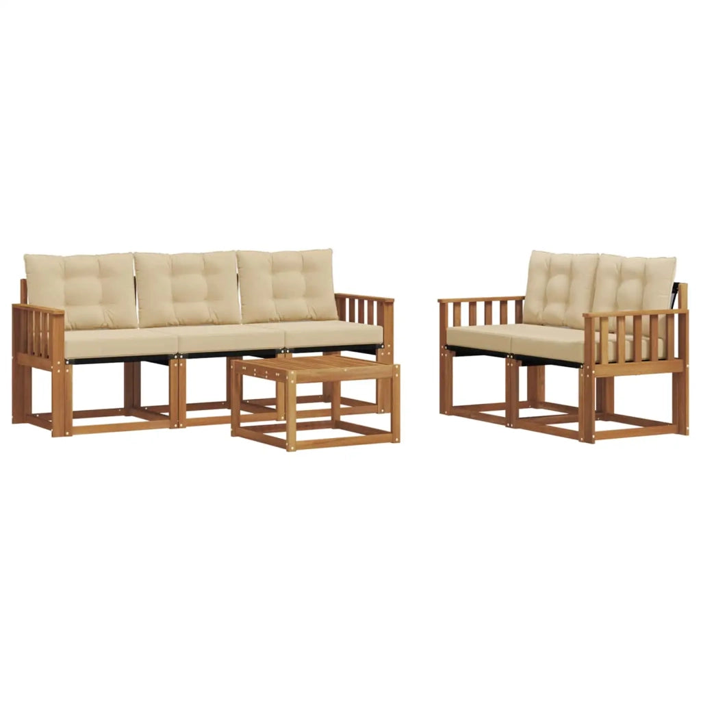 Set di divani da esterno con cuscino 6 pcs Naturale e Beige