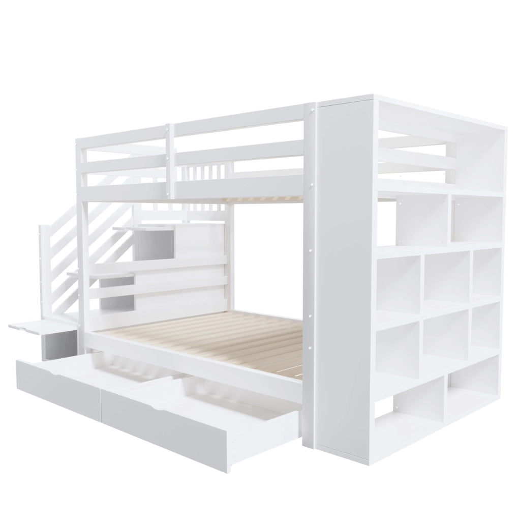 Letto a castello 90x200 cm con scala contenitore, bianco