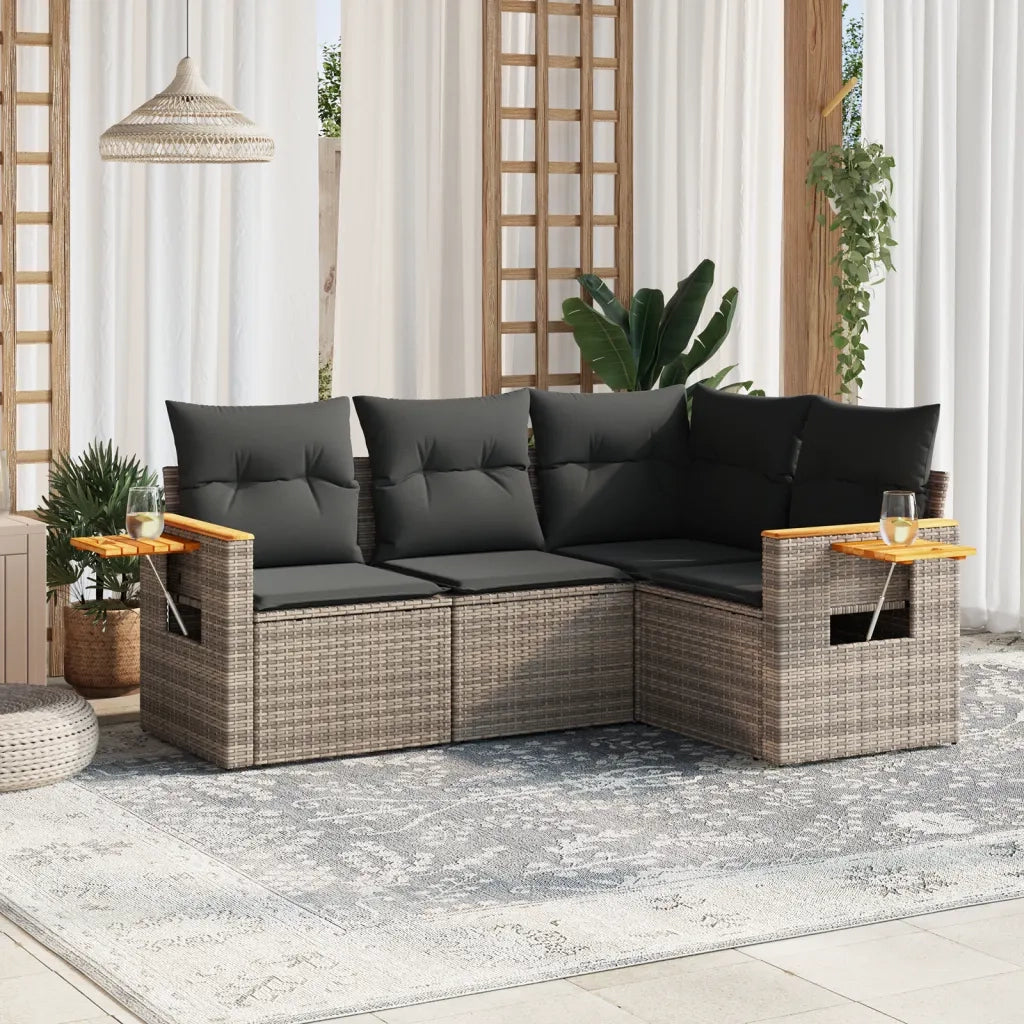 Set Divani da Giardino 4 pz | Set Salotto da Giardino con Cuscini in Polyrattan Grigio