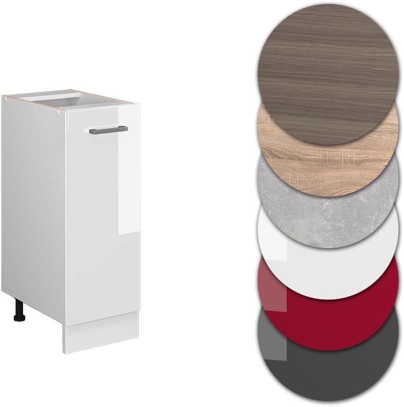Armadio cucina dispensa alto R-Line, Bianco lucido, 30 cm senza piano di lavoro, per la libera combinazione all'interno di sistemi cucina modulari