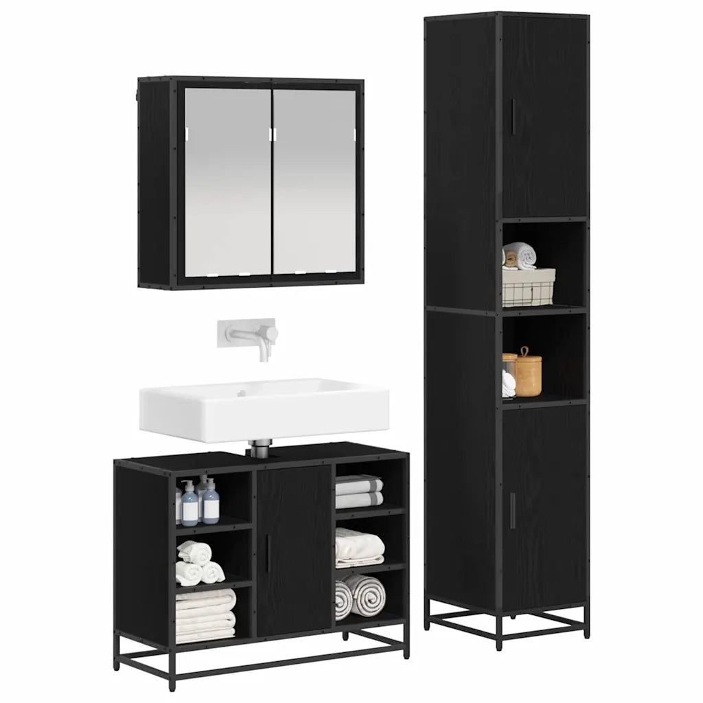 Set di mobili per il bagno 3 pcs Rovere Nero Legno multistrato 3402547