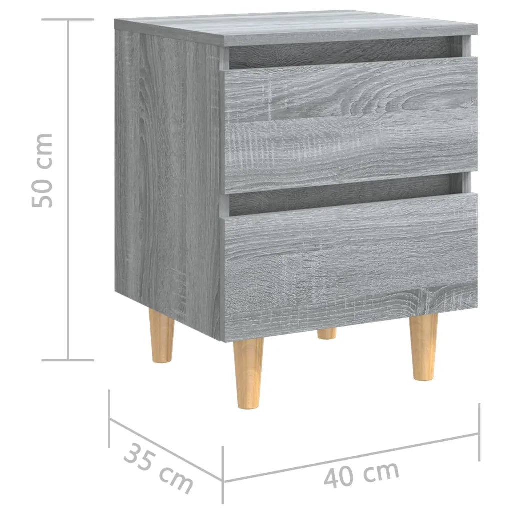 Comodini Gambe in Legno Massello 2 pz-Set di 2 Tavolino da notte Grigio Sonoma 40x30x50 cm 439518