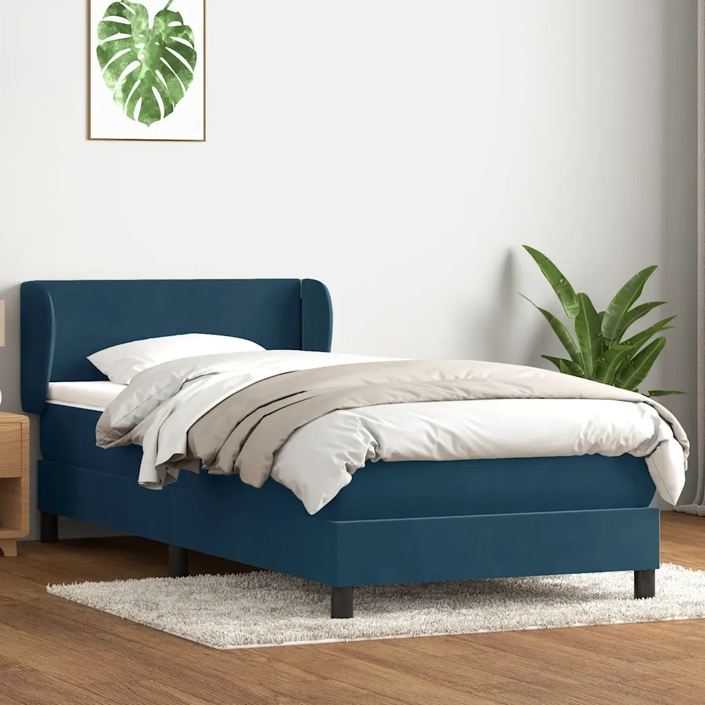 Giroletto a Molle con Materasso Blu Scuro 80x220 cm Velluto
