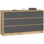 Cassettiera AKORD K140 Quercia Artisan 138 cm 6 cassetti inserto frontale Grigio Grafite 138x40x77 cm