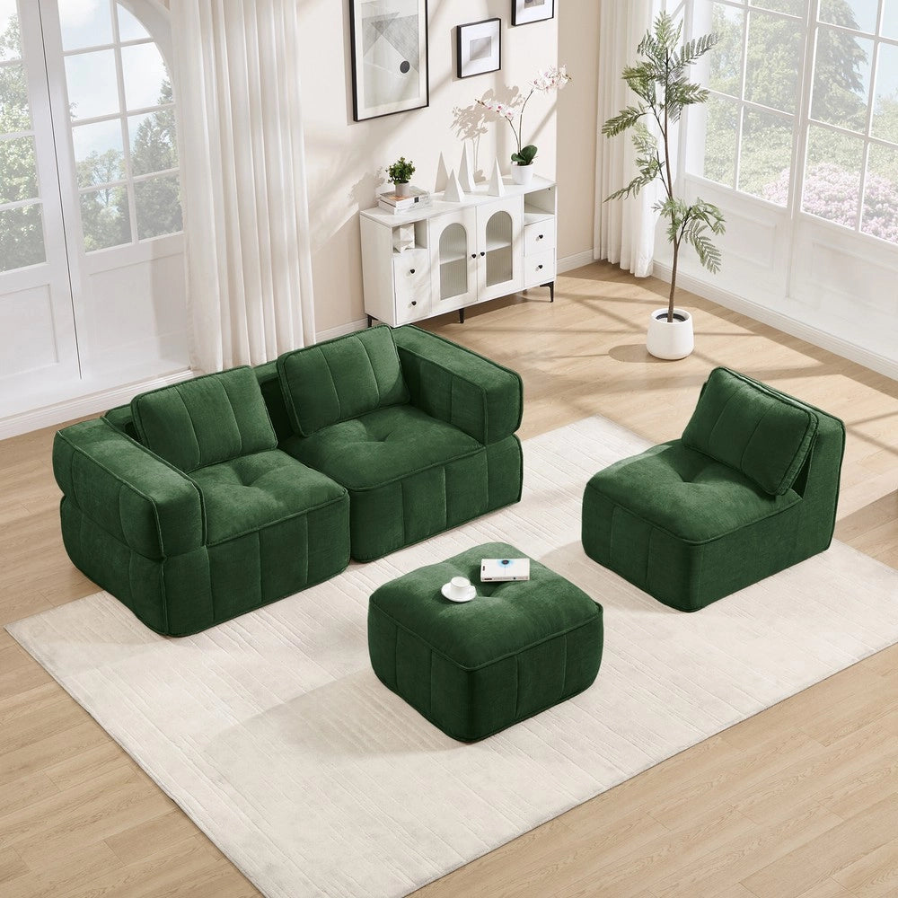 Divano angolare 3 posti con poggiapiedi ¨C Minimal ¨C Verde tessuto imbottito