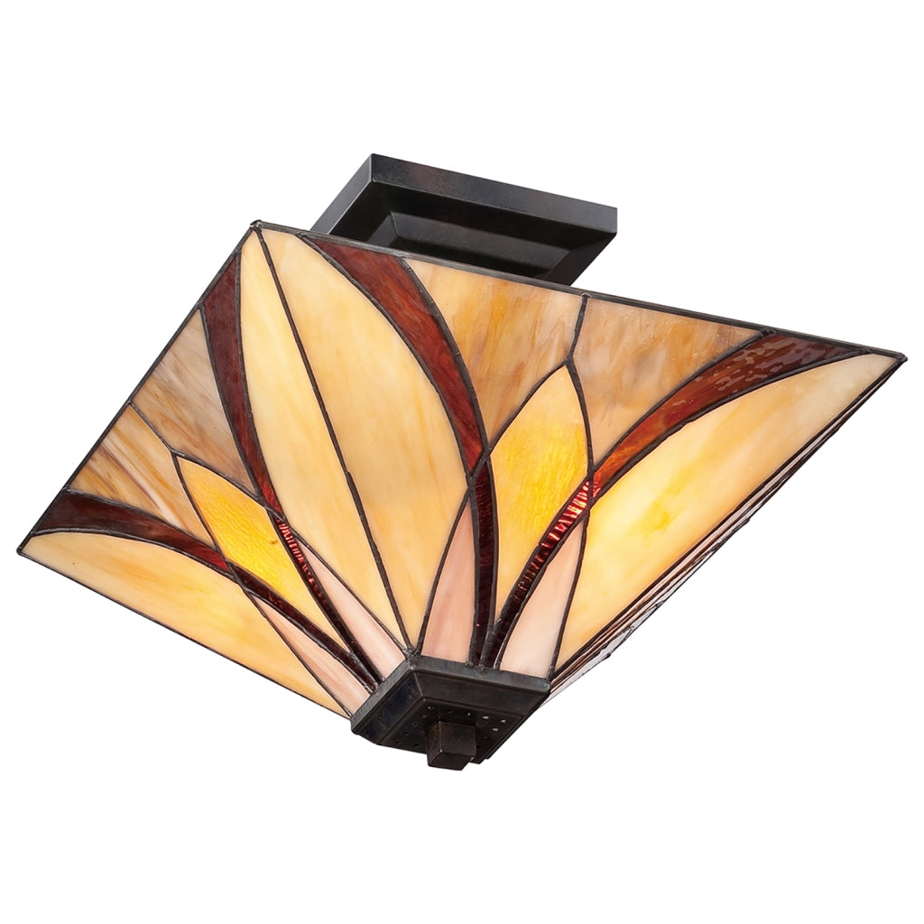 Lampada a Soffitto Tiffany Asheville Metallo Bronzo Valiant 2 Luci E27