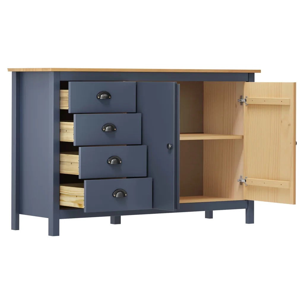 Credenza Hill Grigia 130x40x80 cm in Legno Massello di Pino 288933