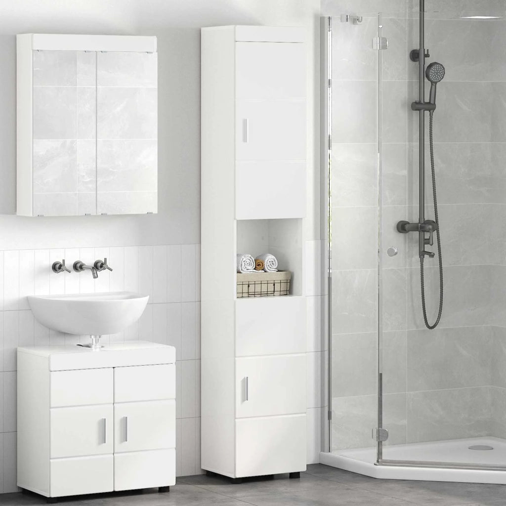 Set di Armadi da Bagno TULUM Bianco Lucido 37 x 31,5 x 203 cm