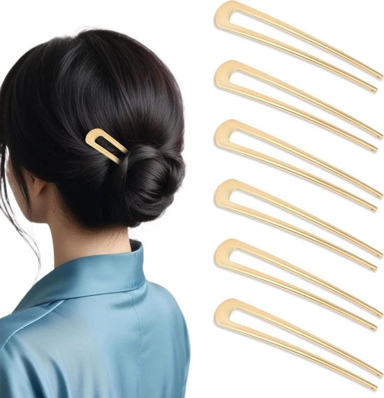 Clip metallico a forma di U grande spilla per capelli vintage 2 denti per signore e ragazze - 6 pezzi