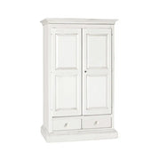 Armadio a cappello dritto appendiabiti con bastone e 2 ante 2 cassetti in legno massello e mdf con rifinitura in bianco 125x61x200 H
