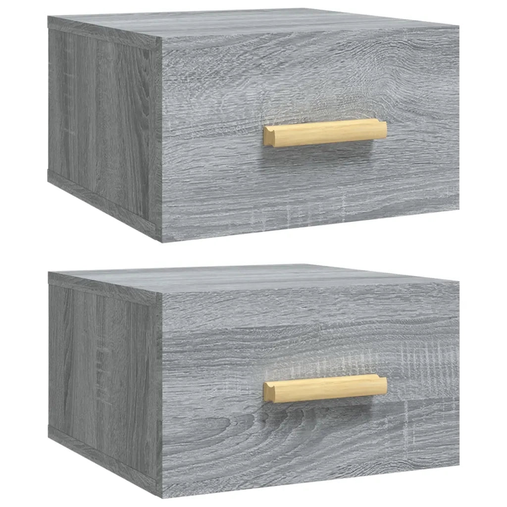 Set di 2 Comodini | Armadio da Notte | Mobiletto da notte a Muro Grigio Sonoma 35x35x20 cm