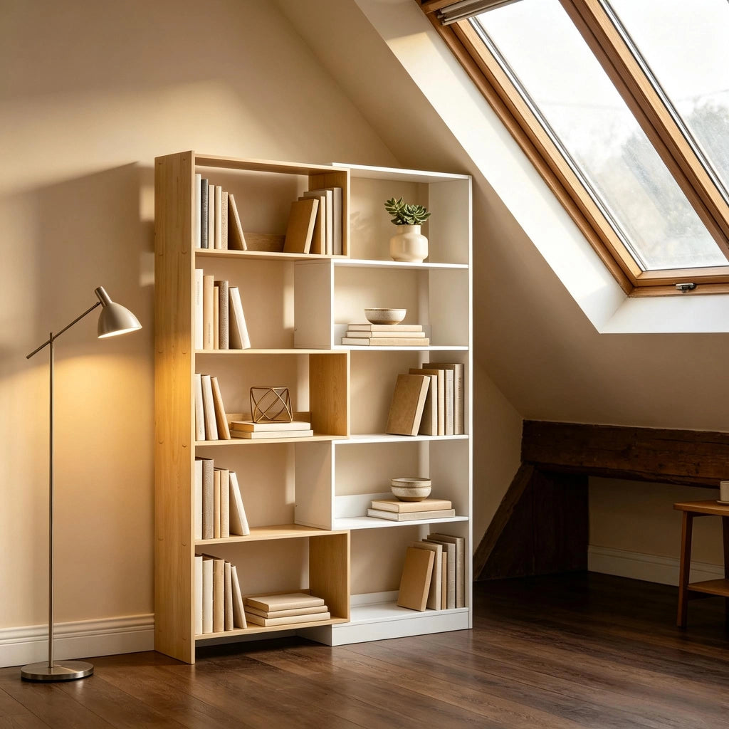 LIBRERIA angolare 350° 111,5 x 23,8 x 163,7 cm in truciolato naturale/bianco