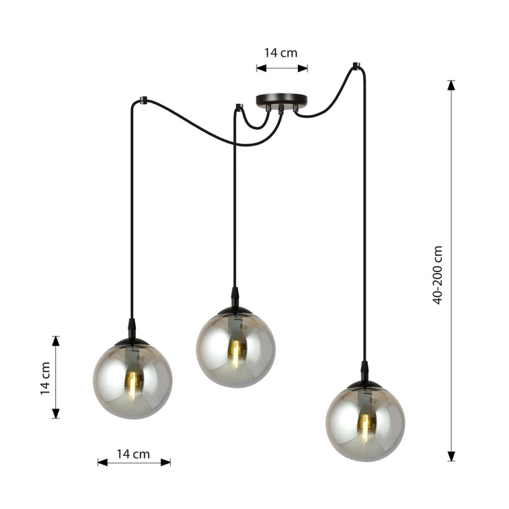 Lampada a sospensione GIGI con diffusori in vetro grafite e struttura nera