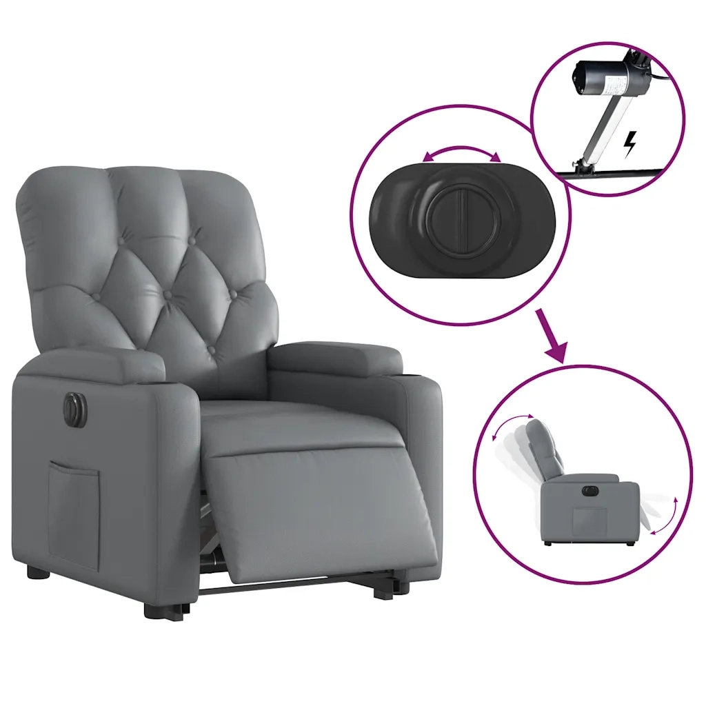 Poltrona Alzapersona Reclinabile Grigio in Similpelle 3204789