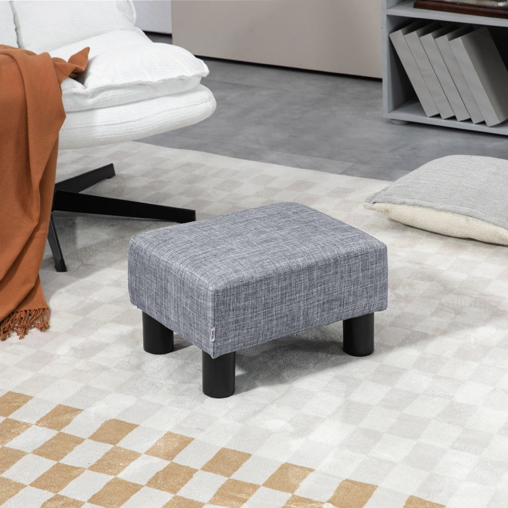 Pouf poggiapiedi rettangolare in lino grigio con struttura stabile, 40x30x24 cm