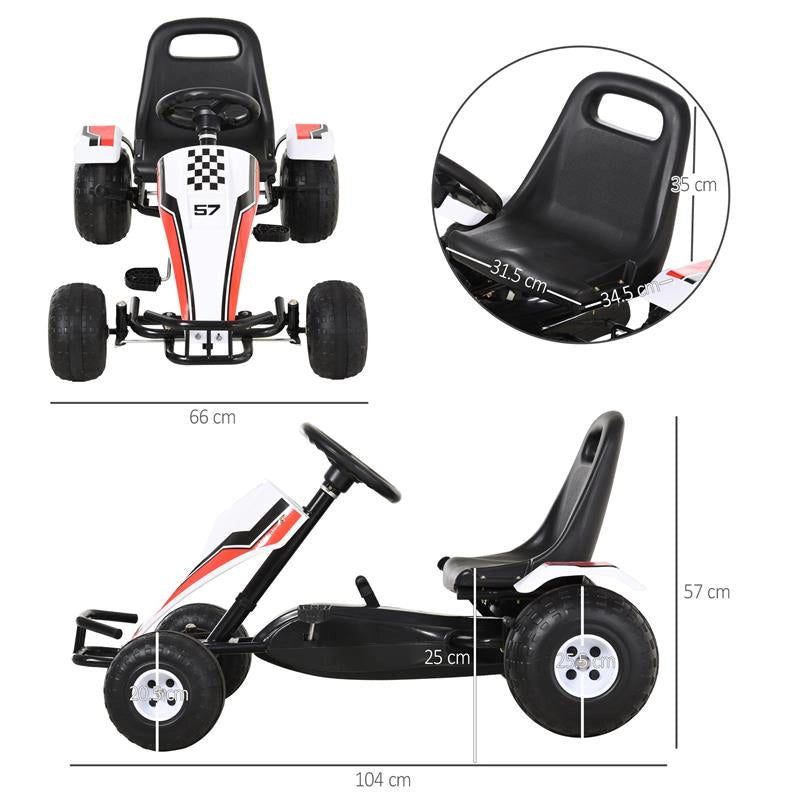 GO-KART A PEDALI PER BAMBINI 3-8 ANNI CON SEDILE REGOLABILE BIANCO E ROSSO