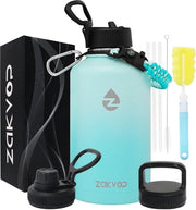 Termos da 2L in acciaio inossidabile con manici di canna e 3 coperchi, termos da 2L con maniglia in corda paracord, termos da 2L con set di spazzole per bicchieri per la palestra (verde turquesa)