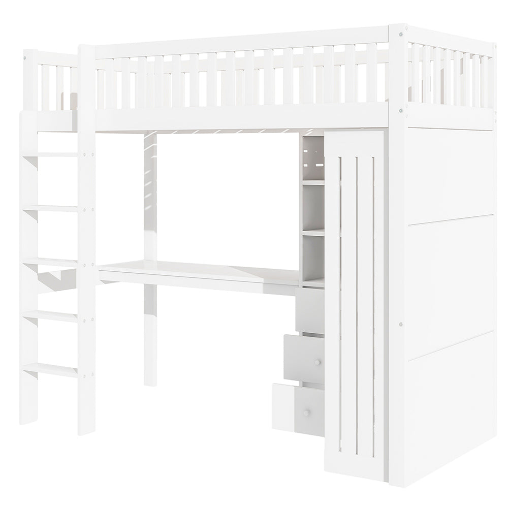 Letto mezzanino 90x200cm - Xylo - bianco, 3 cassetti, armadio, sicuro