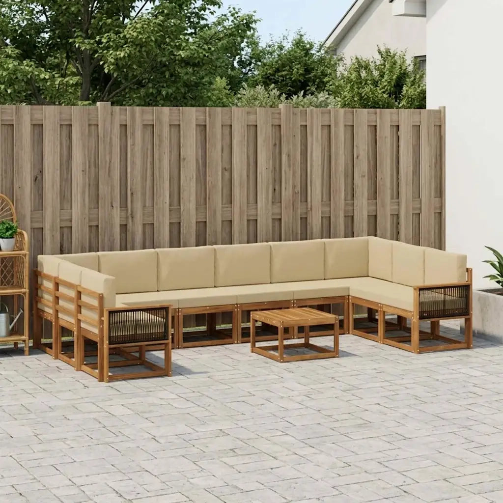Set di divani da esterno con cuscino 11 pcs Naturale e Beige 3385594