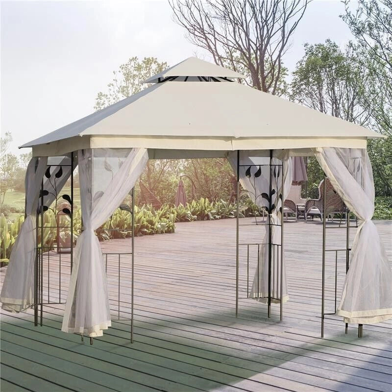 GAZEBO DA ESTERNO CON ZANZARIERA E DOPPIO TETTUCCIO 3 X 3 M BIANCO