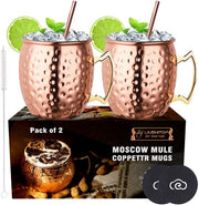 Set di Moka di Coperchio in Rame da 2, 19,5 Oz con Sottopiatto e Apripét per Cocktail, Vino, Bevande Fredda, Bar, Festa, Regali