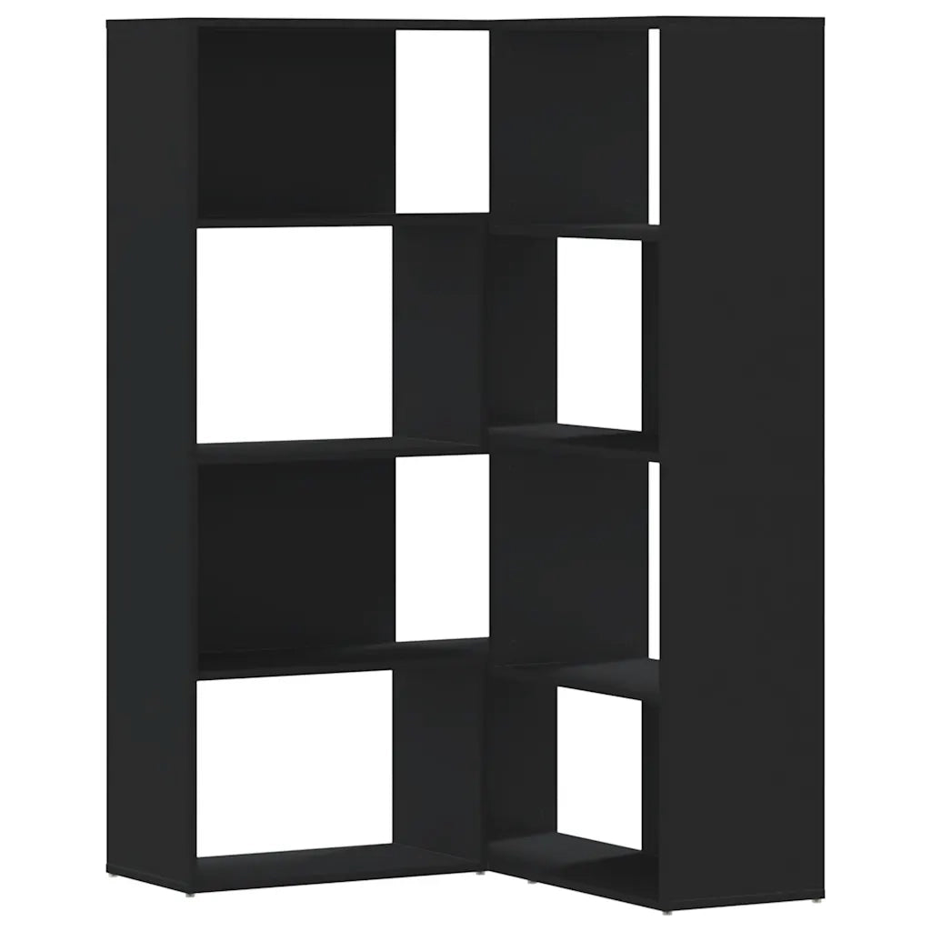 Libreria Angolare 4 Ripiani-Scaffale per Libri-Mobile di Stoccaggio Nera 85x85x140 cm Legno Multistrato