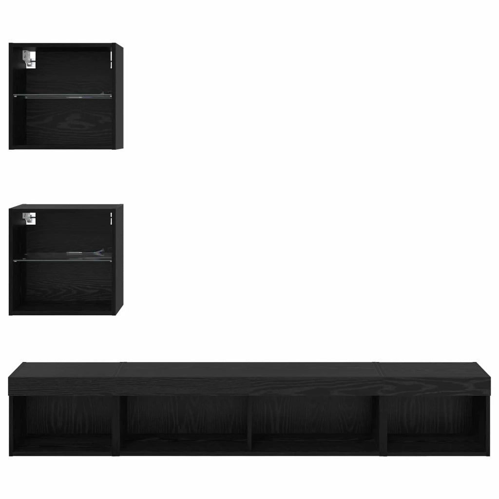 Unità a muro per TV con LED 5 pcs Rovere Nero Legno multistrato 3402961
