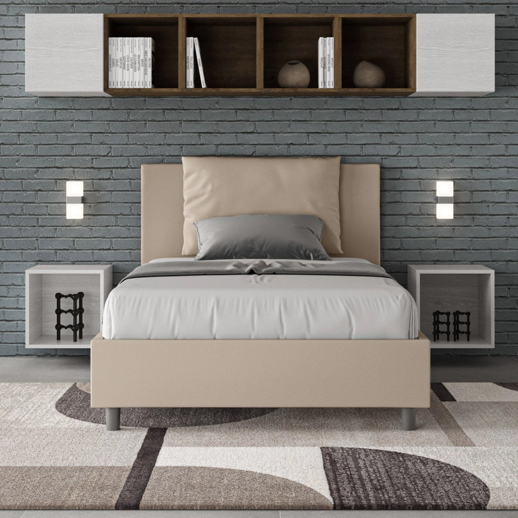 Letto 1 Piazza e Mezzo 120x210 cm con Rete e Contenitore Antea Tortora