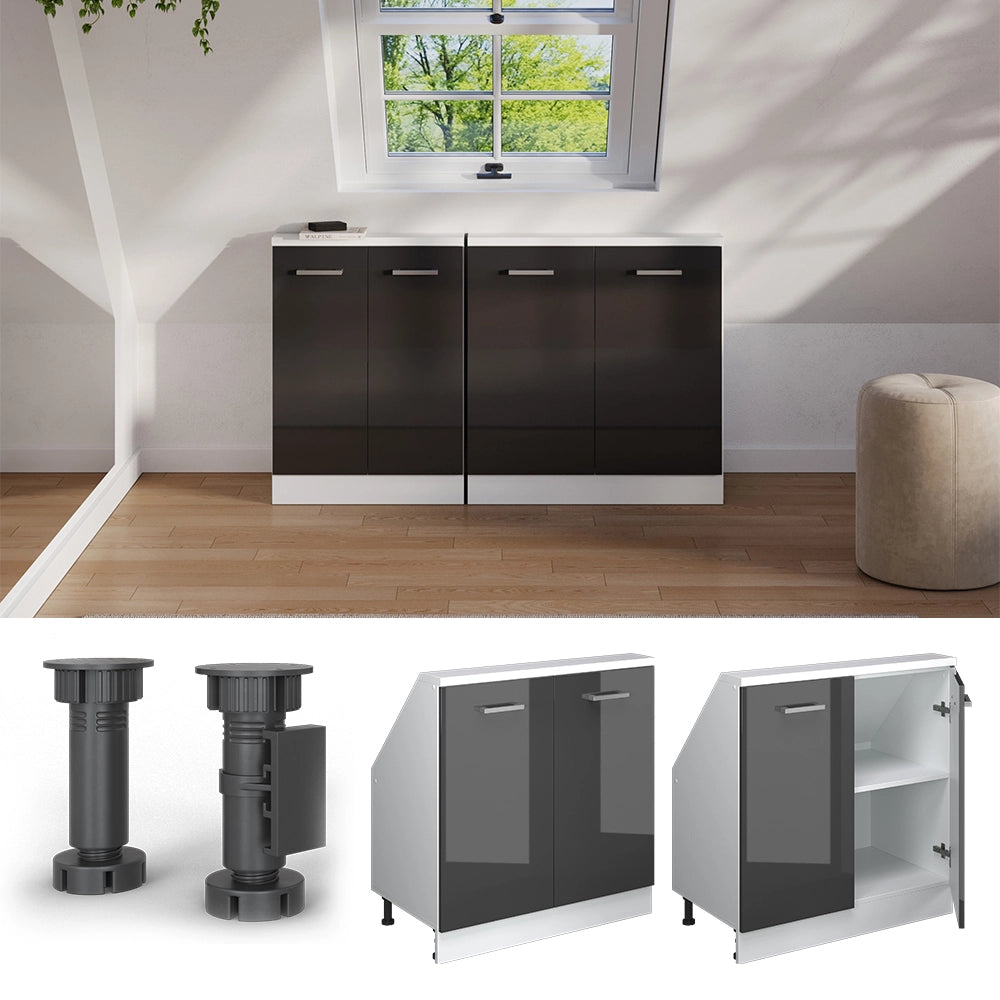 Mobile sottotetto Rion Antracite lucido/Bianco con 2 porte Vicco