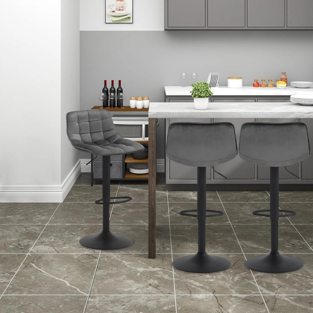 Set di 2 Sgabelli da Bar per Casa Moderni Sgabelli Cucina Girevoli con Poggiapiedi, in Velluto Grigio Scuro BH273dgr-2