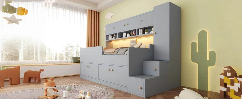 letto in legno grigio 90 x 200 cm