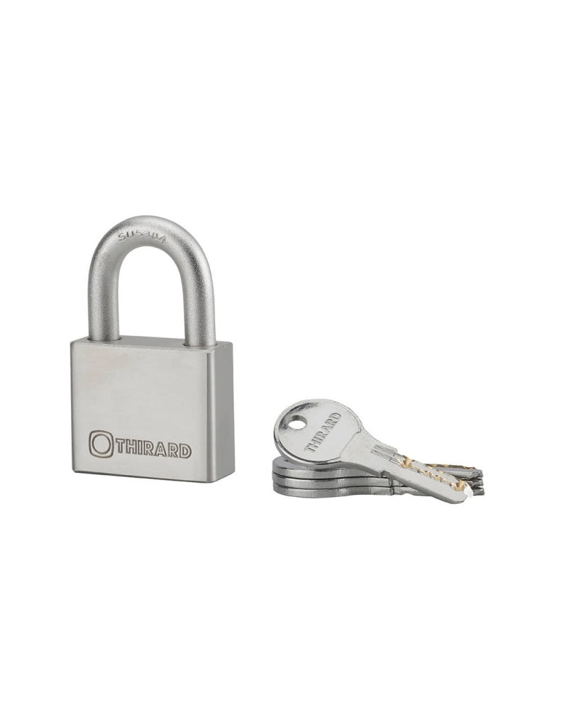 Lucchetto a chiave Rinox, 50 mm, acciaio inossidabile, esterno, arco in acciaio INOX, 4 chiavi - THIRARD