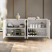 Credenza moderna bianca in MDF con design ondulato, struttura capiente e sistema antiribaltamento