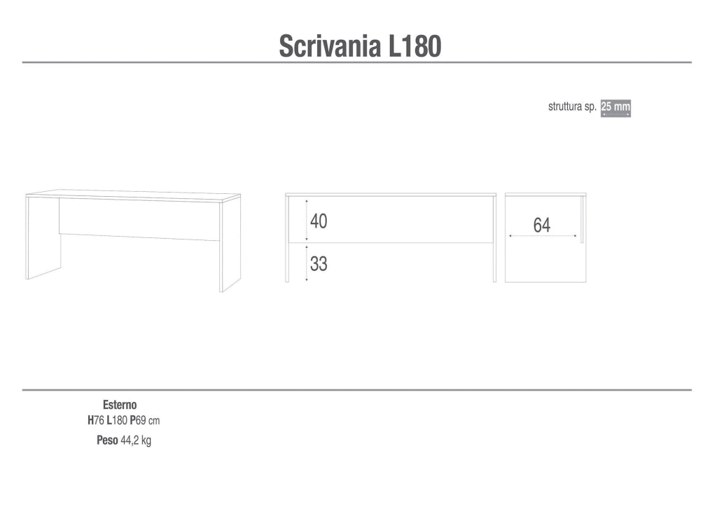 Scrivania 180x76x69 cm Ossido Bianco