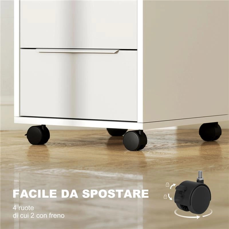 SCHEDARIO PER UFFICIO A 3 CASSETTI CON CHIAVI DI SICUREZZA E 4 RUOTE, IN LEGNO, 40X40X63.5 CM, BIANCO E GRIGIO