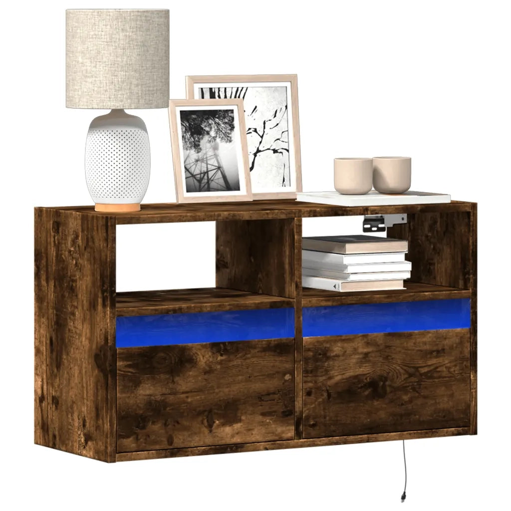 Mobile TV a Parete con Luci LED Rovere Fumo 80x31x45 cm 852331