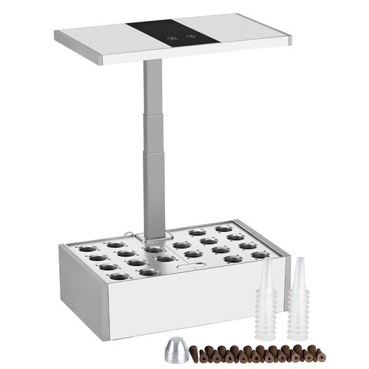Serra idroponica, set per coltivazione idroponica in casa, con pannello di controllo e LED, serbatoio acqua 9,8 l, altezza regolabile, bianca