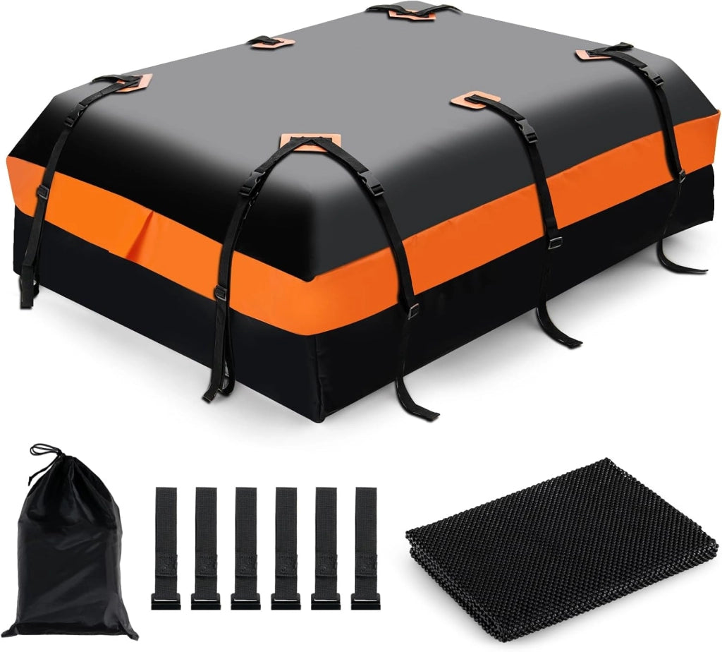 Box Tetto Auto 600 Litri, Portapacchi Auto Tetto 100 X 130 X 44 CM, Impermeabile con Tappetino Antiscivolo e Borsa per il Trasporto, Porta Bagagli Universale per Auto, SUV (Nero+Giallo-600L)